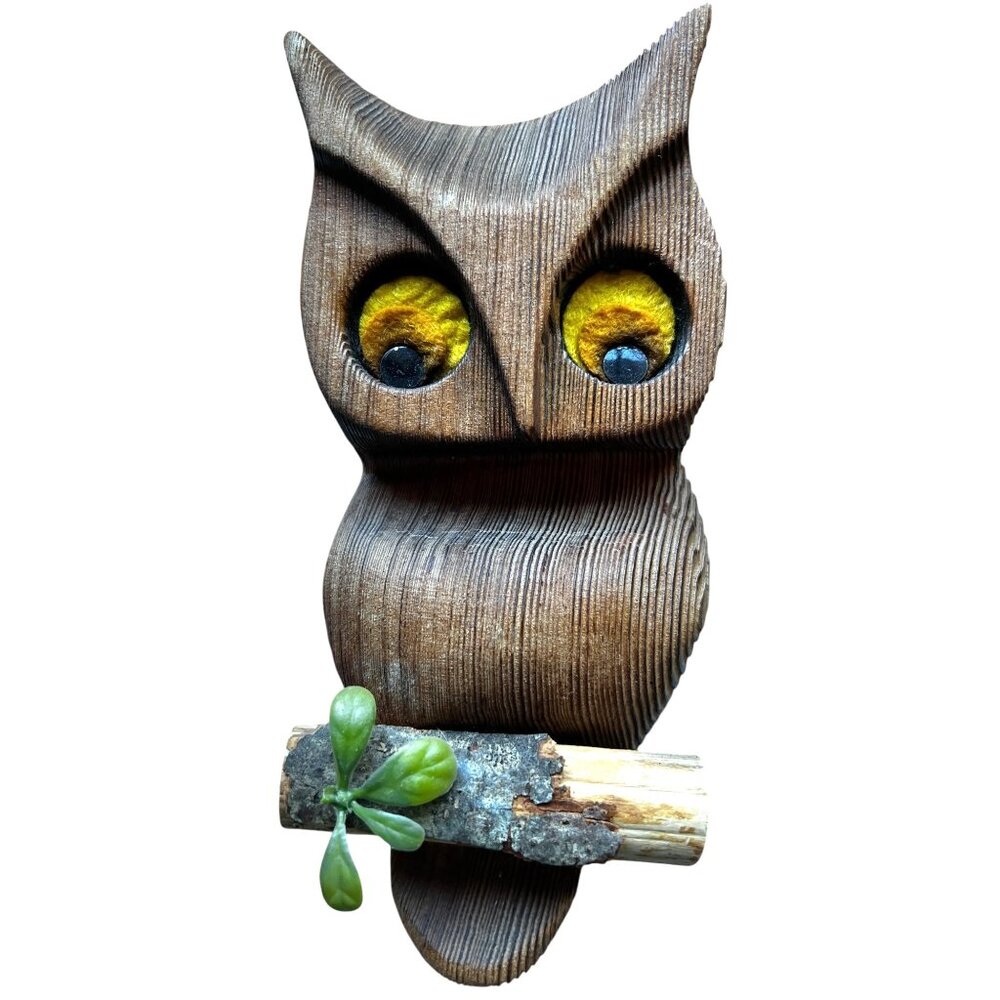 Pair of Vintage Wood Owls Perched on Branches Sand Blasted Finisg Wall Hangers - Picture 3 of 9